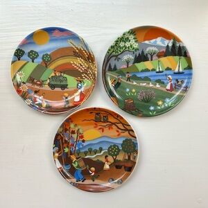 3 Vintage Reutter Porzellan W. Germany Folkart Seasons Small Porcelain Plates